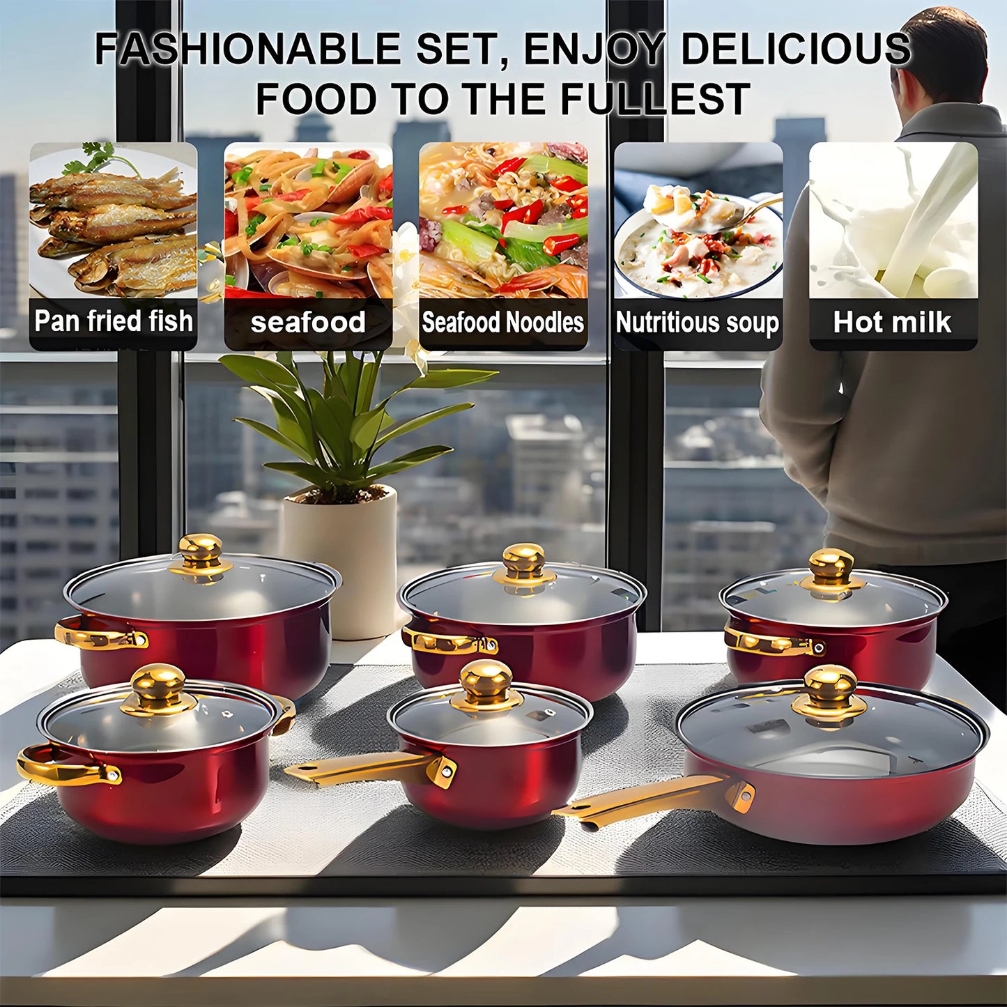 12-Piece Stainless Non-Stick Cookware Set, Multiple Colors