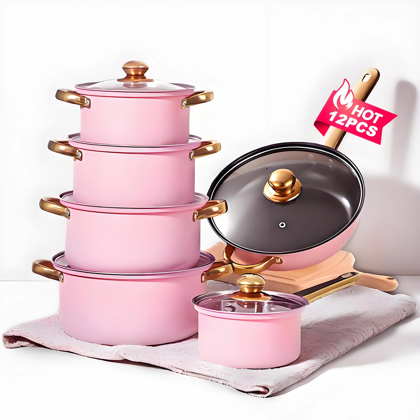 12-Piece Stainless Non-Stick Cookware Set, Multiple Colors