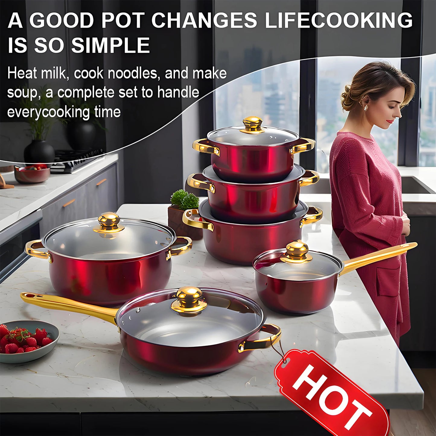 12-Piece Stainless Non-Stick Cookware Set, Multiple Colors