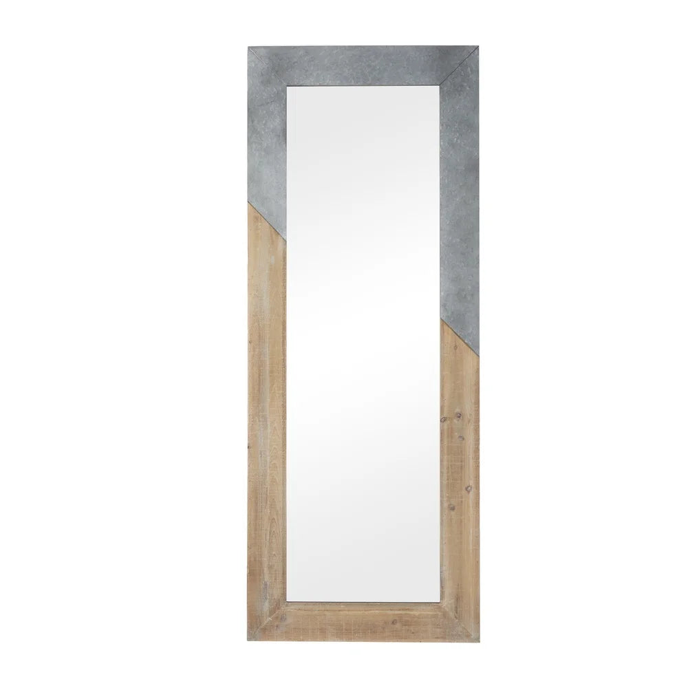 Rustic Farmhouse Rectangular Wall Mirror with Metal Accents, 28x71 Inches