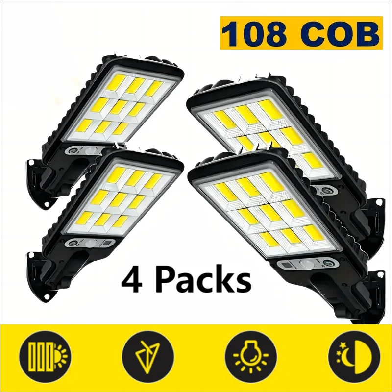 4 pc Solar Outdoor LED Wall Light, Waterproof