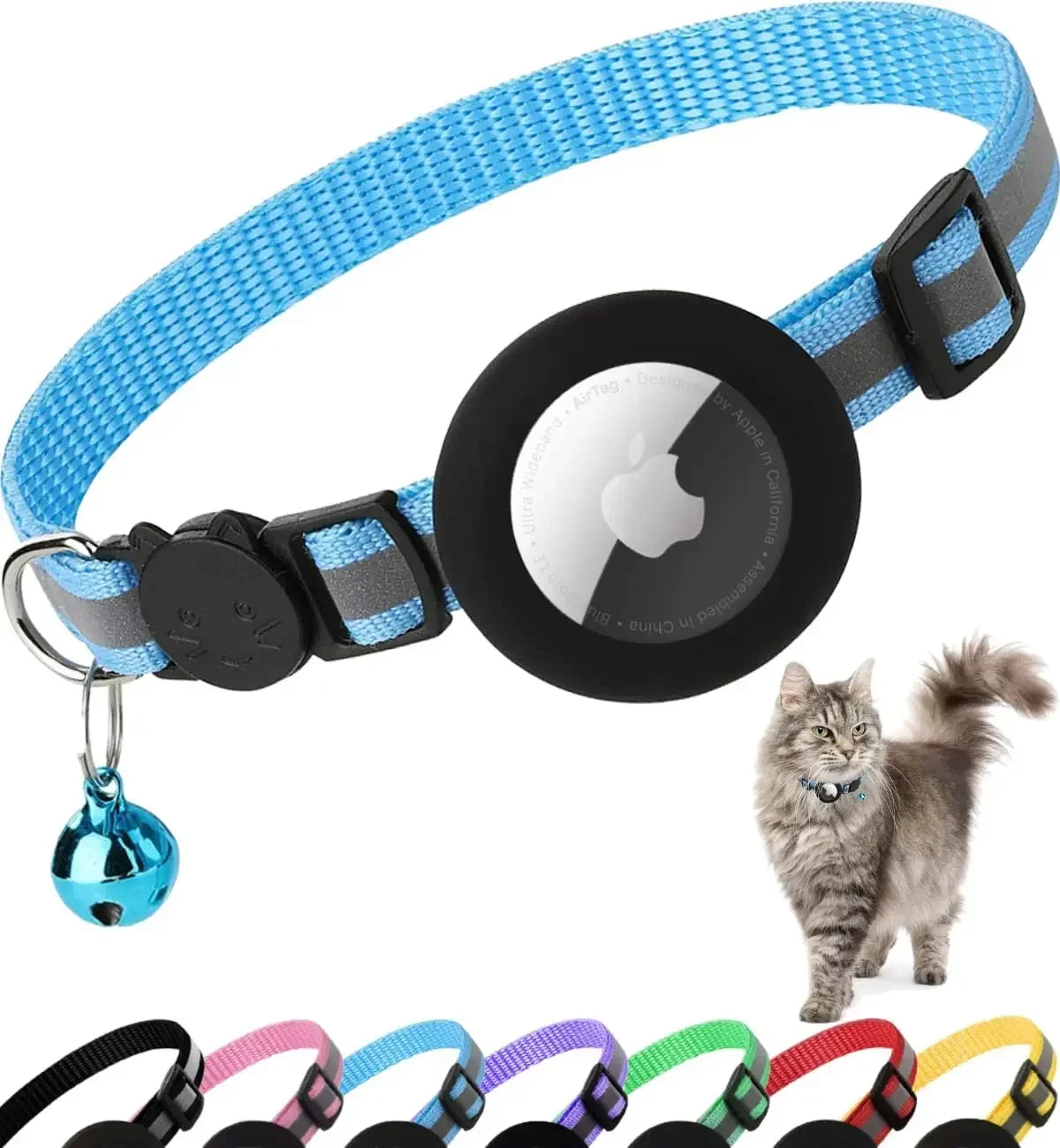 Pet Apple Airtag Cat Collar, Breakaway, Reflective, Air Tag Holder and Bell