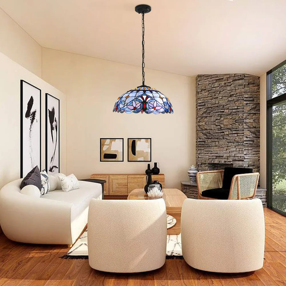 Stained Glass Hanging Ceiling Light, Adjustable Height