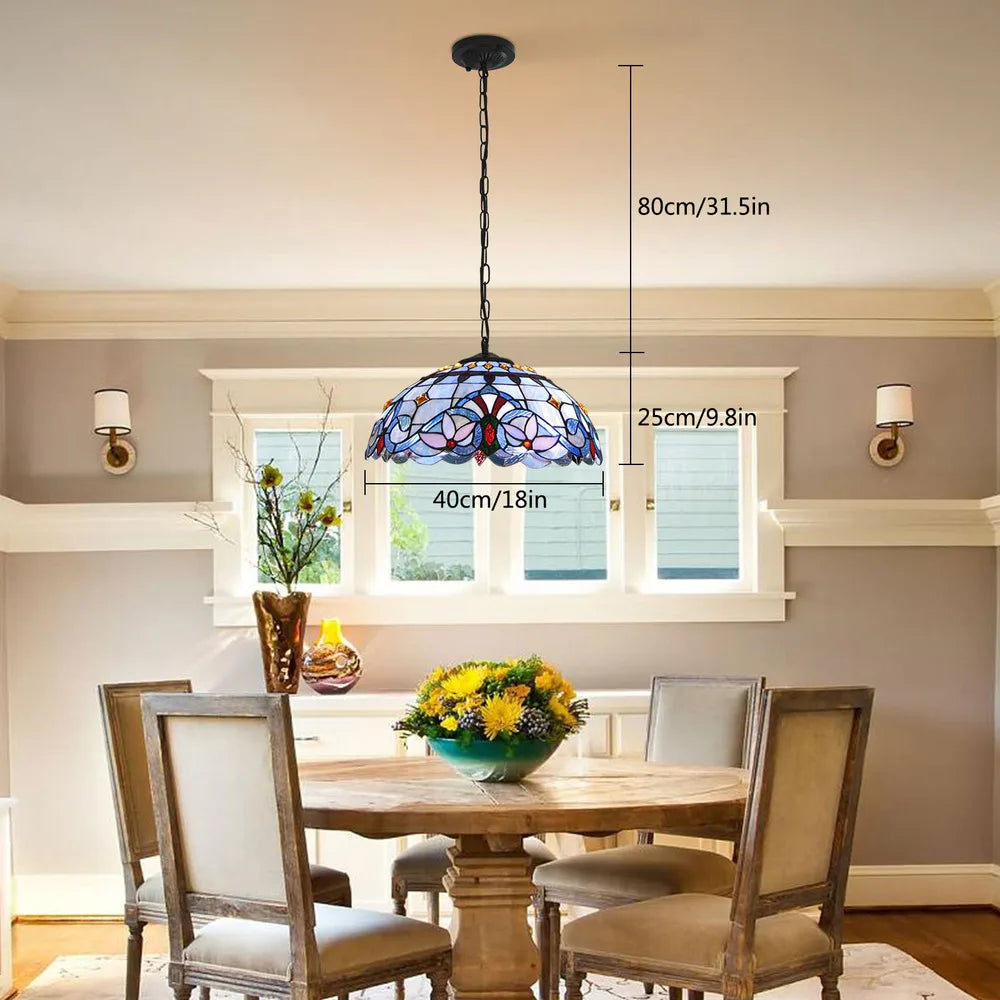 Stained Glass Hanging Ceiling Light, Adjustable Height