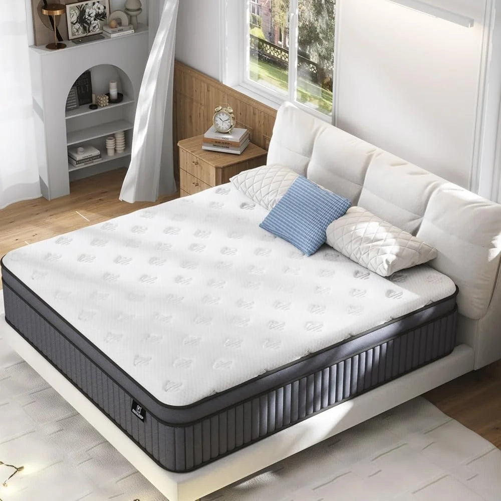 14 Inch Medium Firm Queen Mattress ,Hybrid with Gel Memory Foam, Pocket Springs, Durable