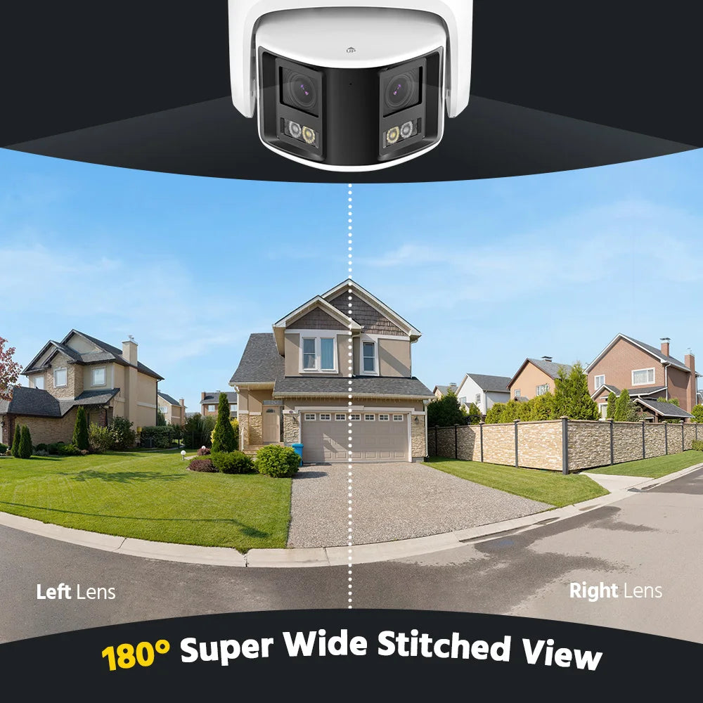 8MP Security Camera, Dual Lens, Ultra HD, AI Human Detection, CCTV Video Surveillance, 180 Degrees Panoramic