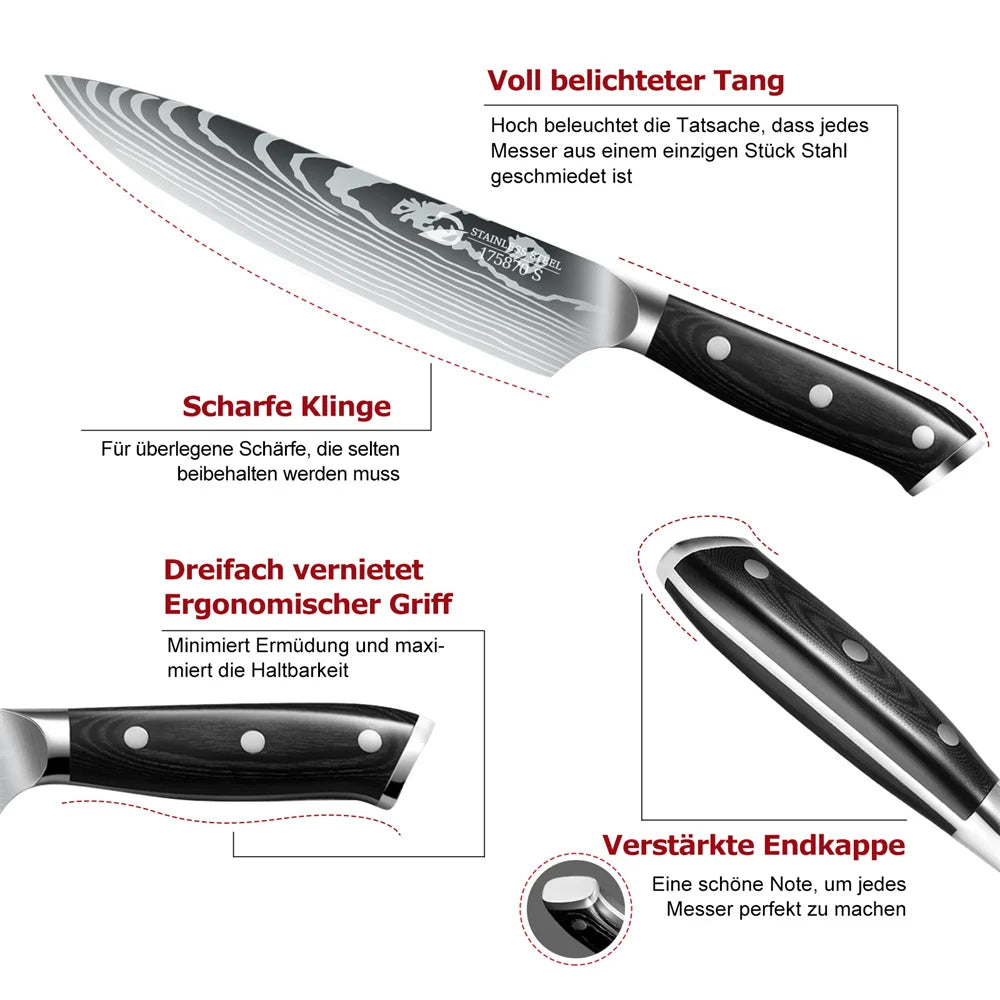 Black Handle Kitchen Knives Gift Box Set