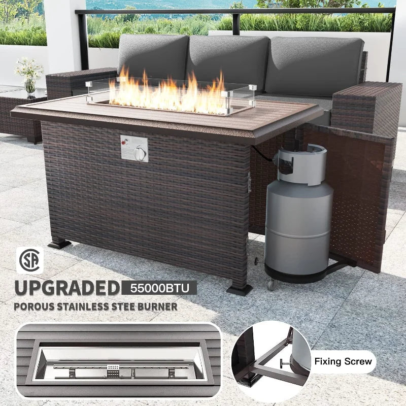 10 Pieces Outdoor Patio Furniture Set, Wicker Rattan, Sectional Sofa, BTU Gas