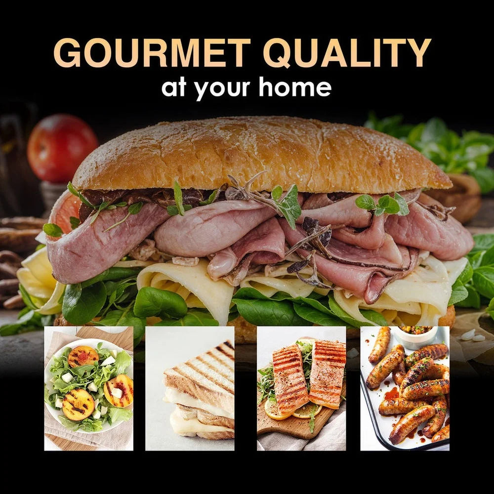 3-in-1 Panini Press Electric Grill, Non-Stick Cooking Surface, Flat Griddle, Grease Drawer, Cool-Touch Handle Kitchen