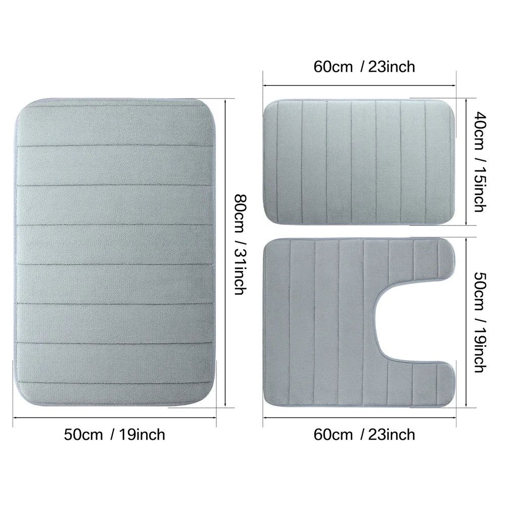 3Pc Set Bath Mats Non-Slip Memory Foam Bathroom Mats, Water Absorption, Dry Fast