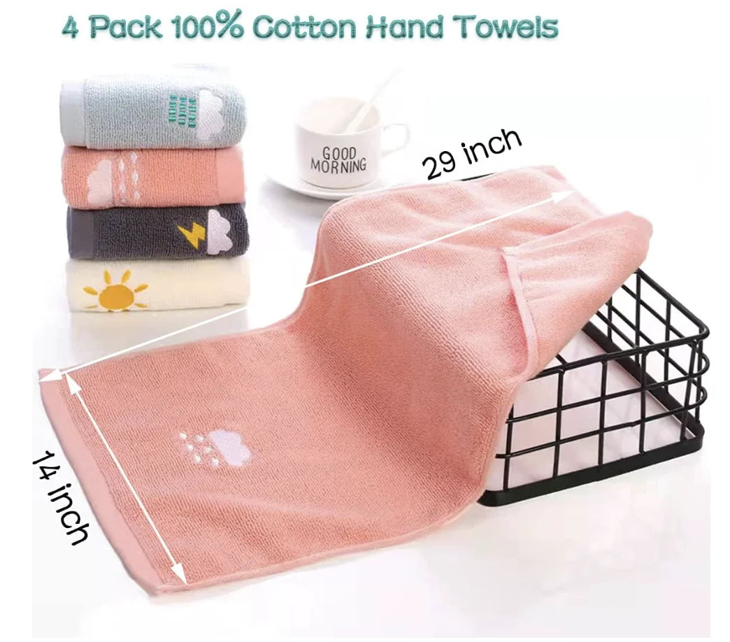 Bathroom Cotton Hand Towels, Set of 4, Absorbent and Soft
