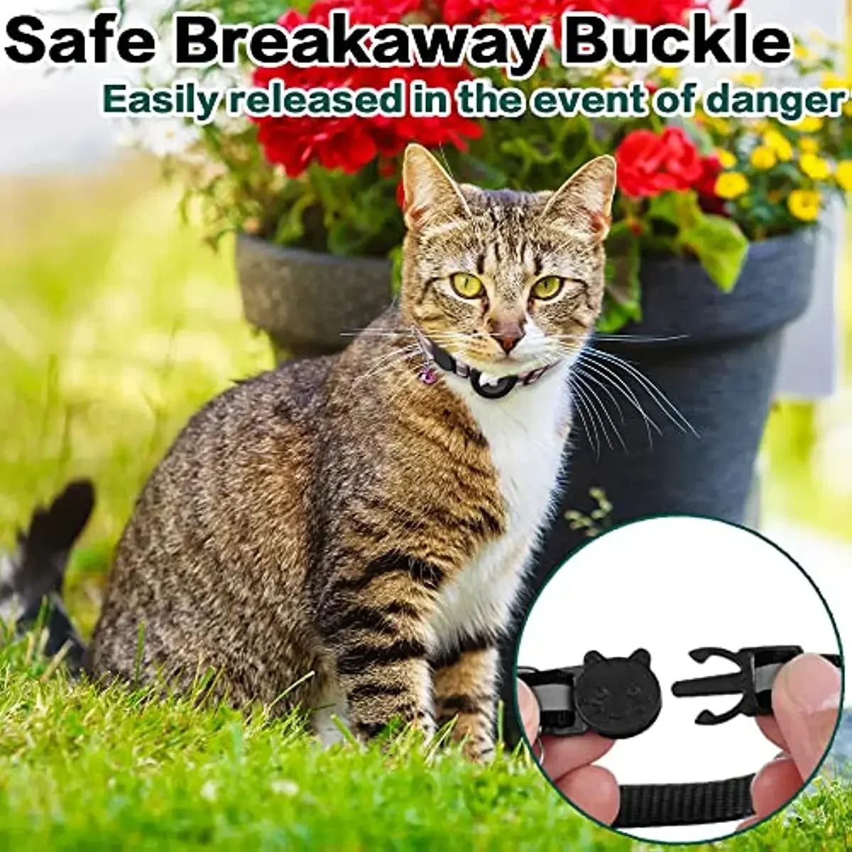Pet Apple Airtag Cat Collar, Breakaway, Reflective, Air Tag Holder and Bell
