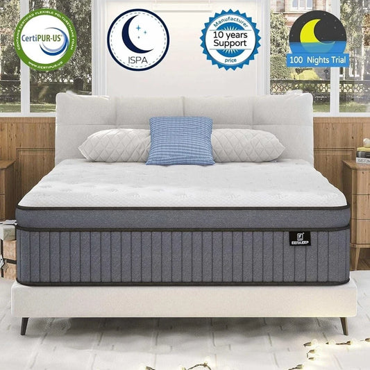14 Inch Medium Firm Queen Mattress ,Hybrid with Gel Memory Foam, Pocket Springs, Durable