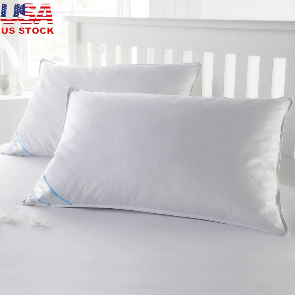 Luxury Down Feather Bed Pillows, 2 Pack, Soft, Supportive, Cotton Cover