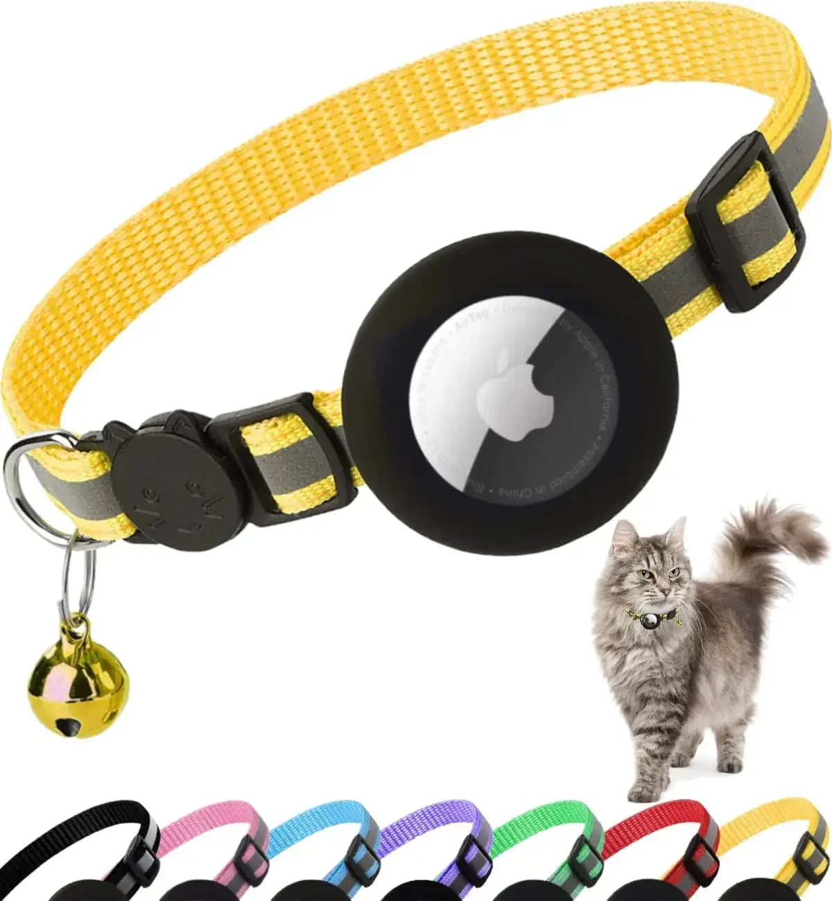 Pet Apple Airtag Cat Collar, Breakaway, Reflective, Air Tag Holder and Bell