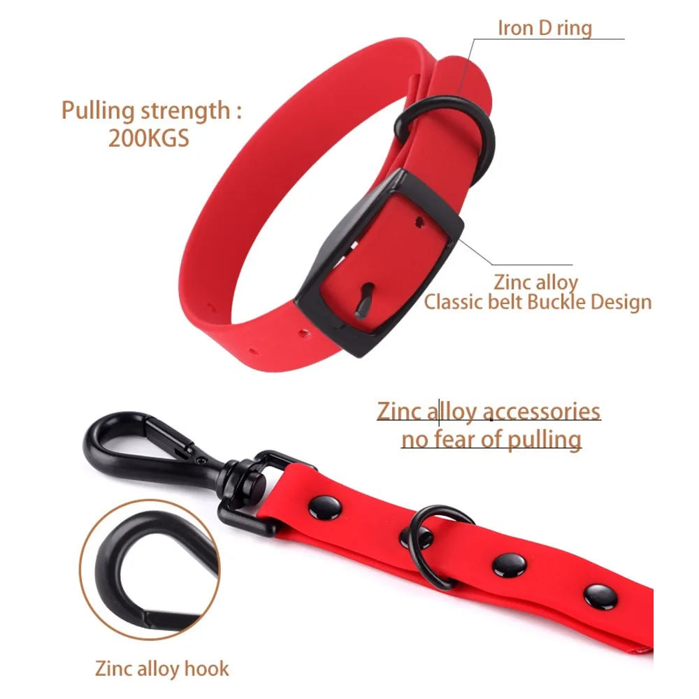 Silicone Pet Collar Leash Set - Adjustable Small/Large Dogs, Waterproof, Strips For Safety