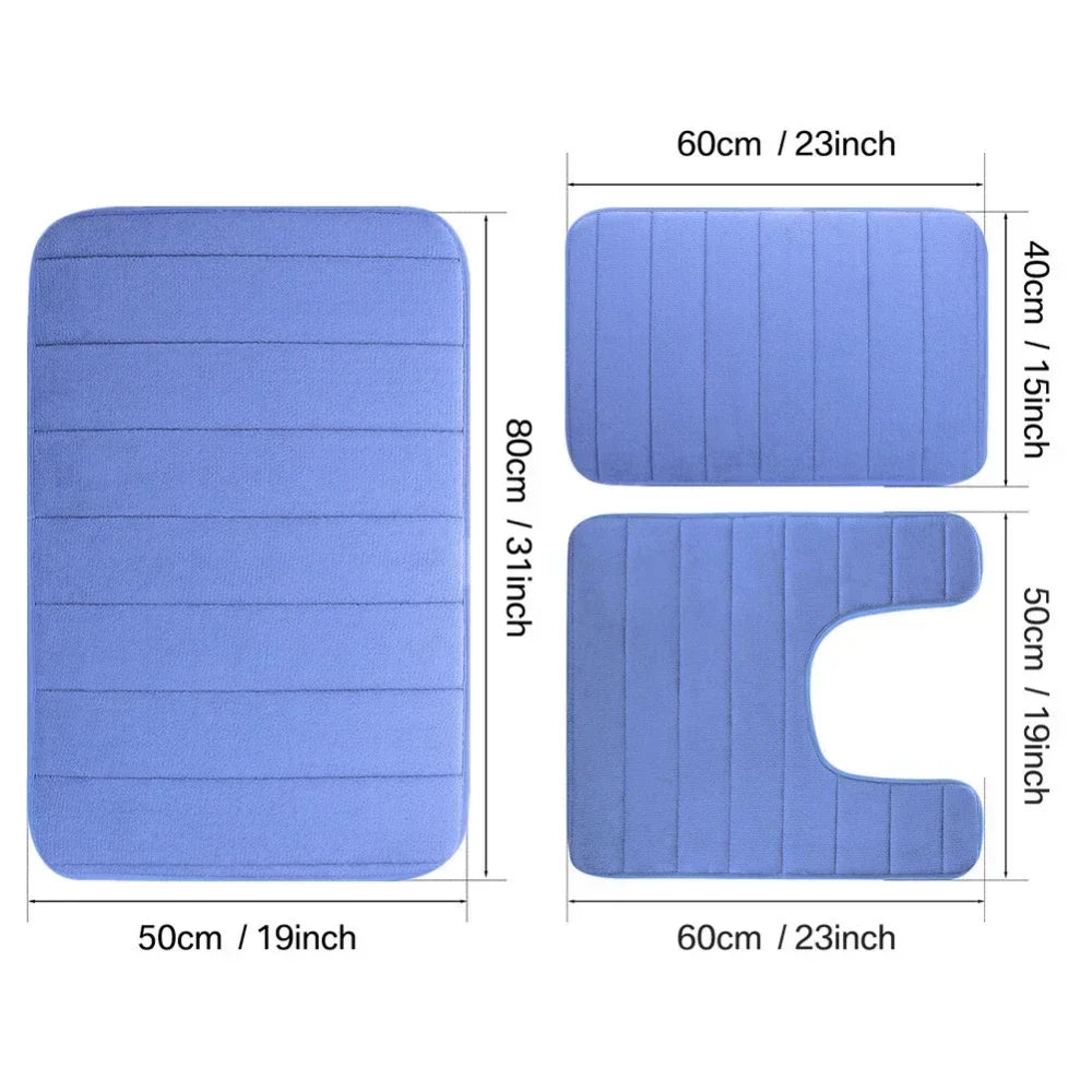 3Pc Set Bath Mats Non-Slip Memory Foam Bathroom Mats, Water Absorption, Dry Fast