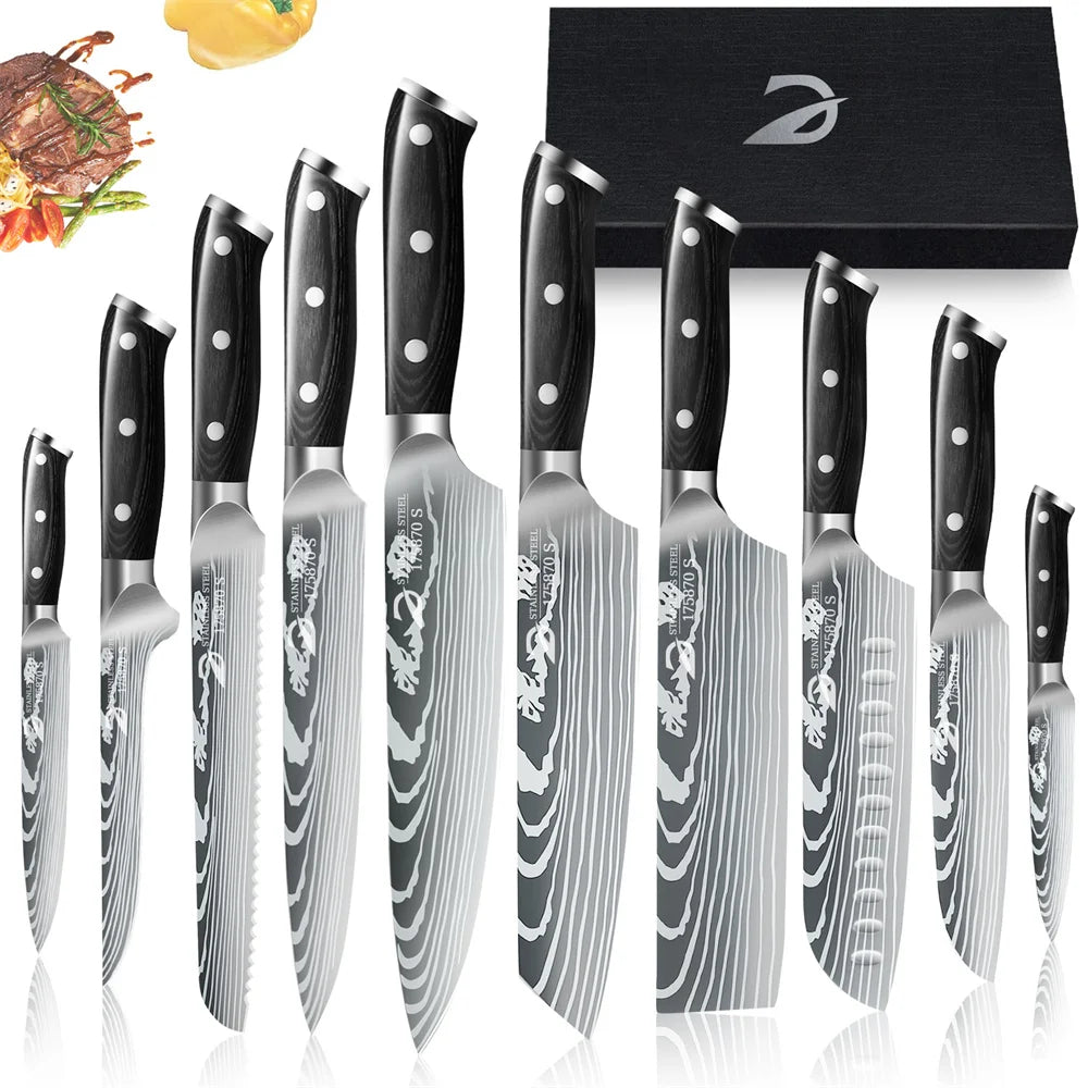 Black Handle Kitchen Knives Gift Box Set
