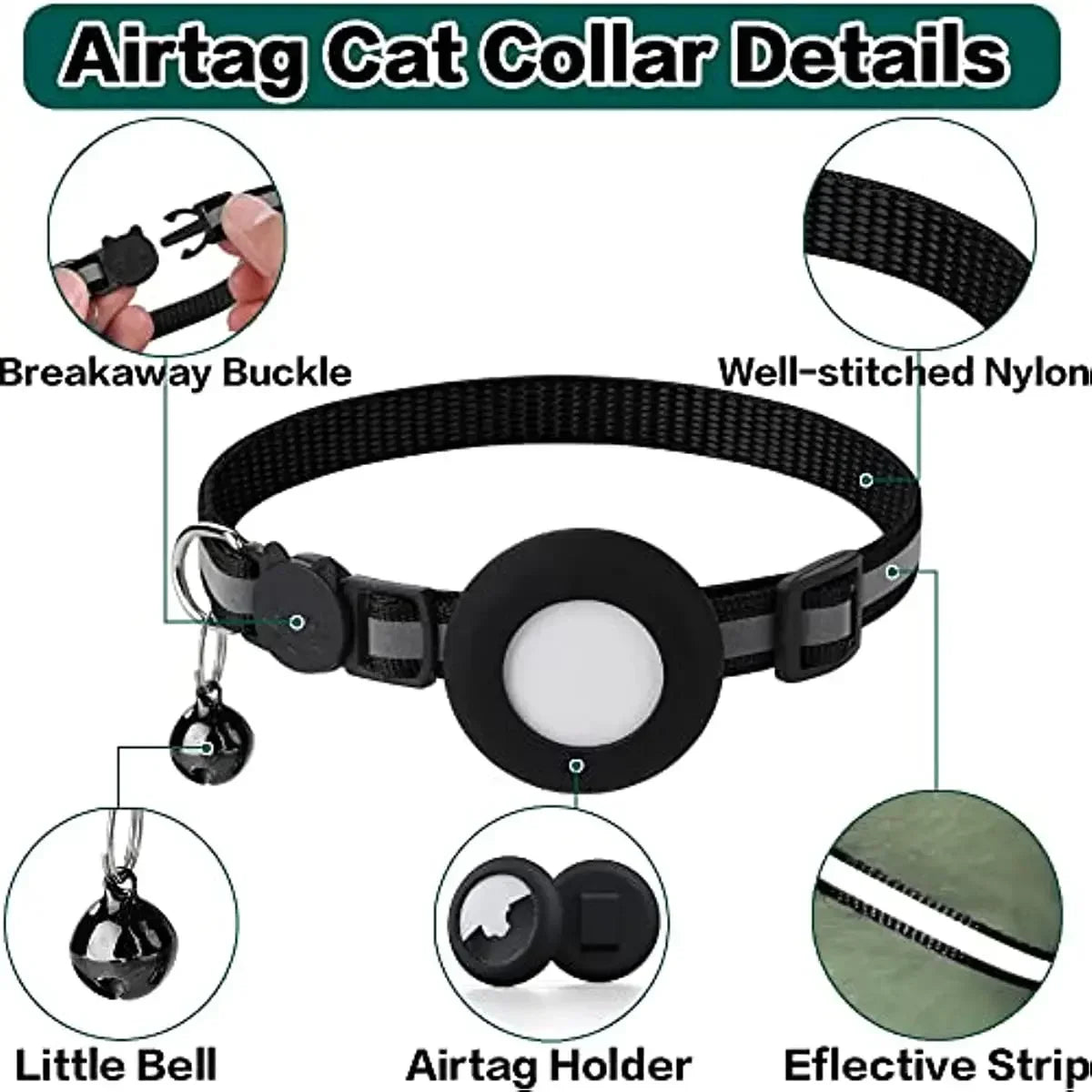 Pet Apple Airtag Cat Collar, Breakaway, Reflective, Air Tag Holder and Bell