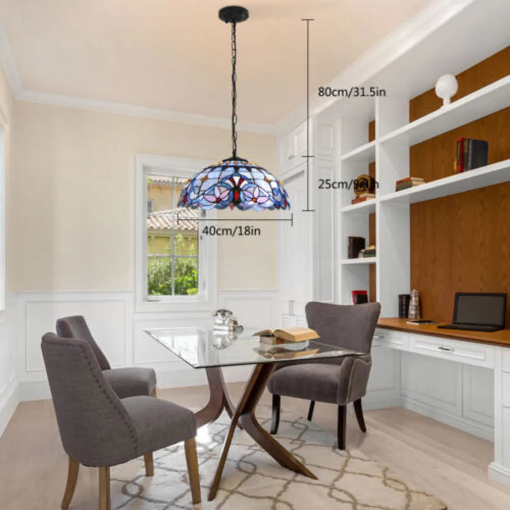 Stained Glass Hanging Ceiling Light, Adjustable Height