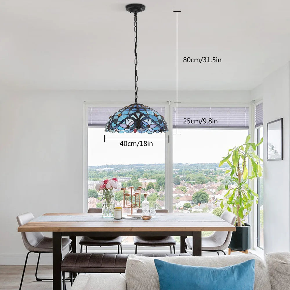 Stained Glass Hanging Ceiling Light, Adjustable Height