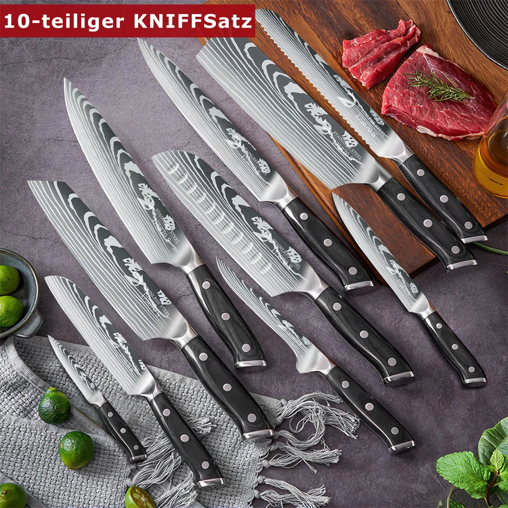 Black Handle Kitchen Knives Gift Box Set