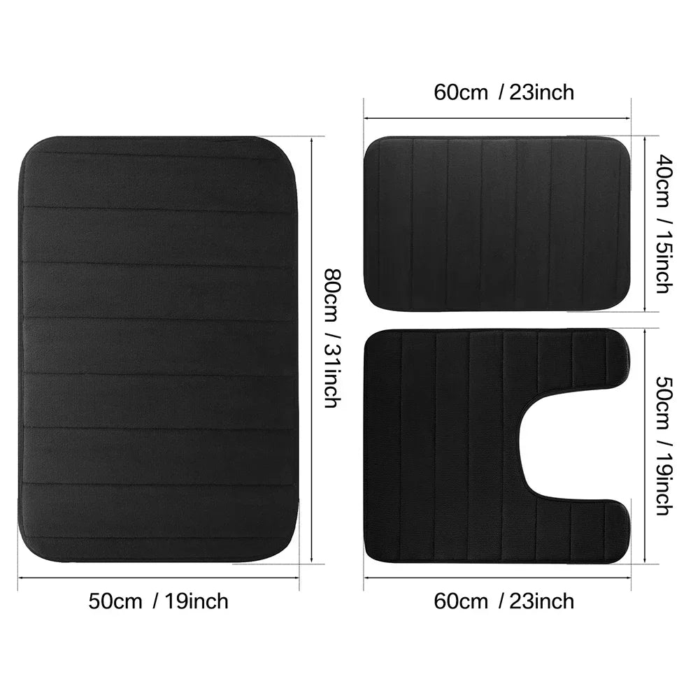 3Pc Set Bath Mats Non-Slip Memory Foam Bathroom Mats, Water Absorption, Dry Fast