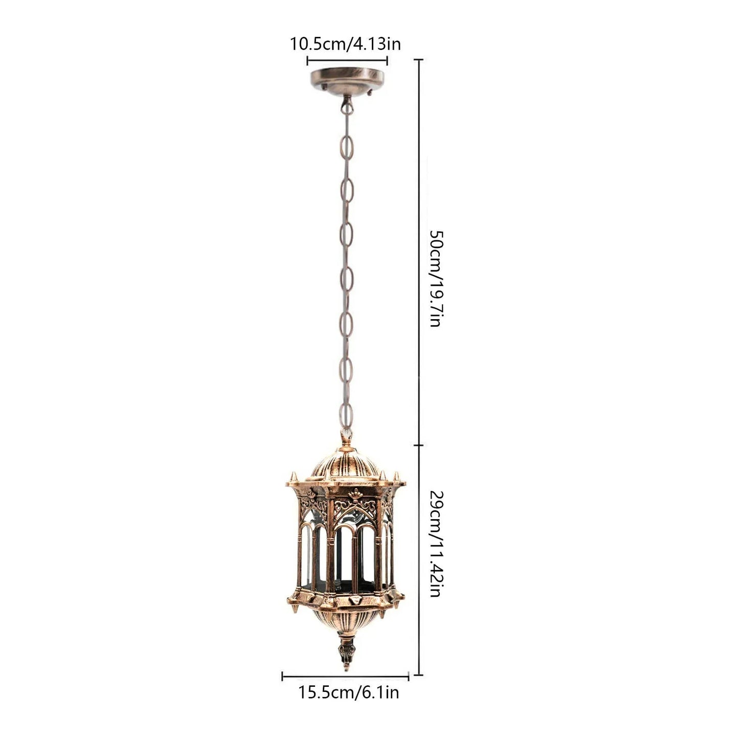 LED Waterproof Outdoor Hanging Light, Retro Chandelier, Bronze Color, Glass Lampshade