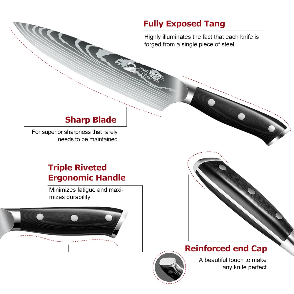 Black Handle Kitchen Knives Gift Box Set
