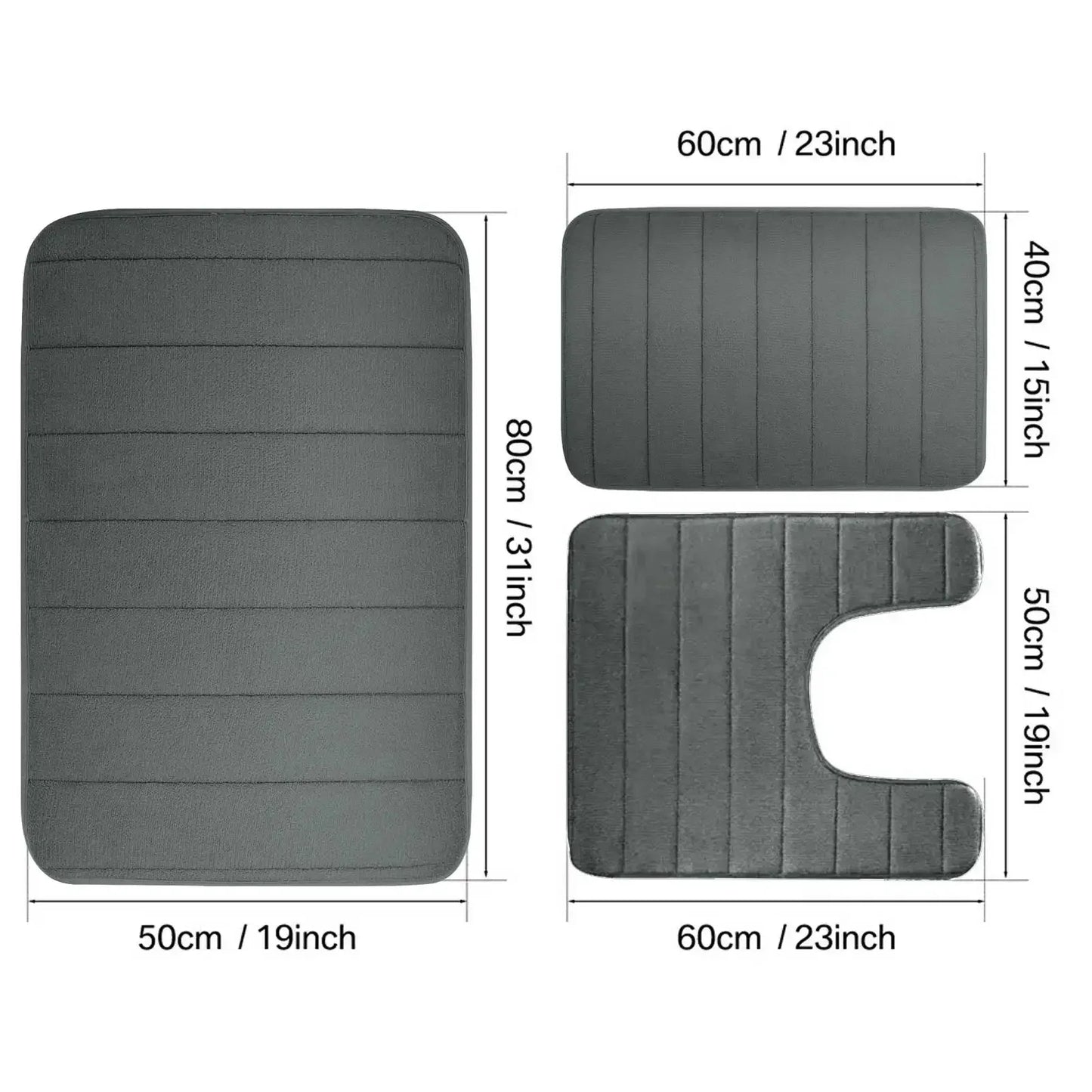 3Pc Set Bath Mats Non-Slip Memory Foam Bathroom Mats, Water Absorption, Dry Fast