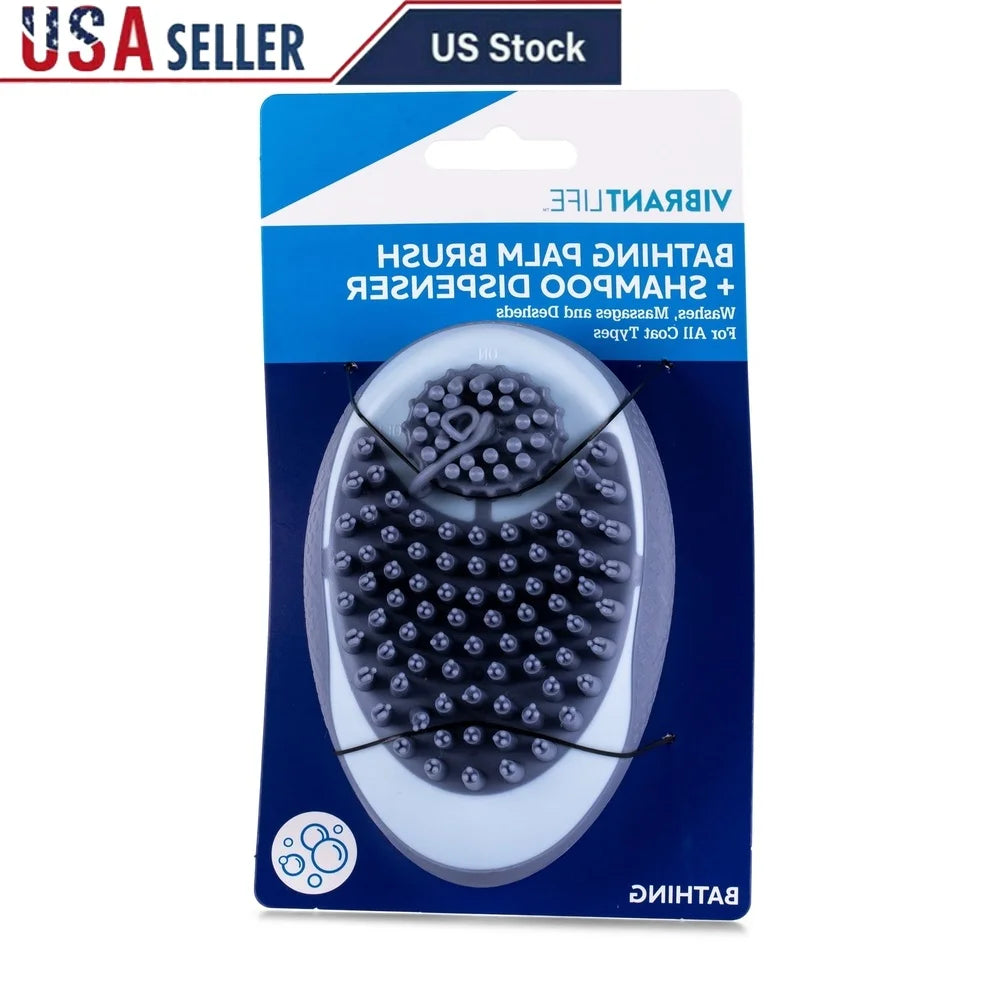 Ergonomic Dog Brush, Shampoo Dispenser, Bathing Tool, Soft Silicone Bristles