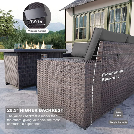 10 Pieces Outdoor Patio Furniture Set, Wicker Rattan, Sectional Sofa, BTU Gas