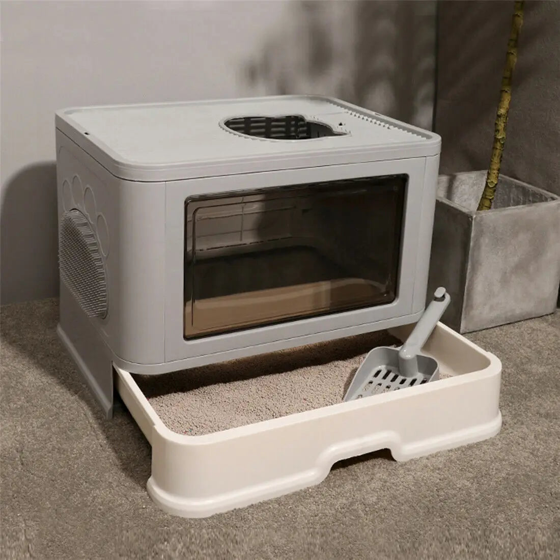 Foldable Cat Litter Box, Front Entry & Top Exit, with Litter Scoop