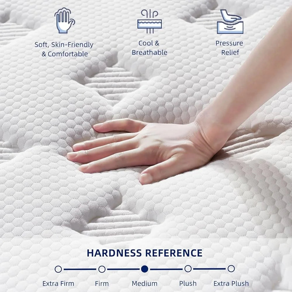 14 Inch Medium Firm Queen Mattress ,Hybrid with Gel Memory Foam, Pocket Springs, Durable