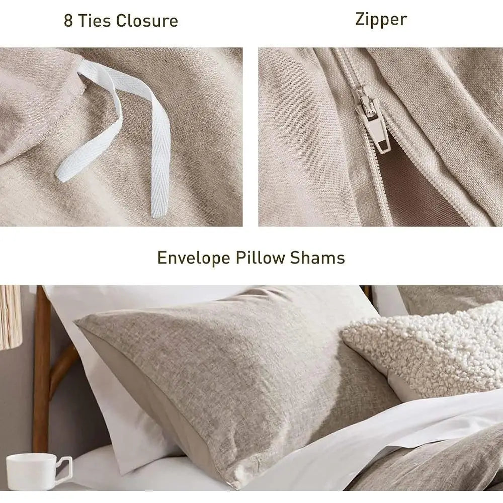 Organic Linen-Cotton Blend Duvet Cover Set, Queen Size, 3Pcs, Minimalist