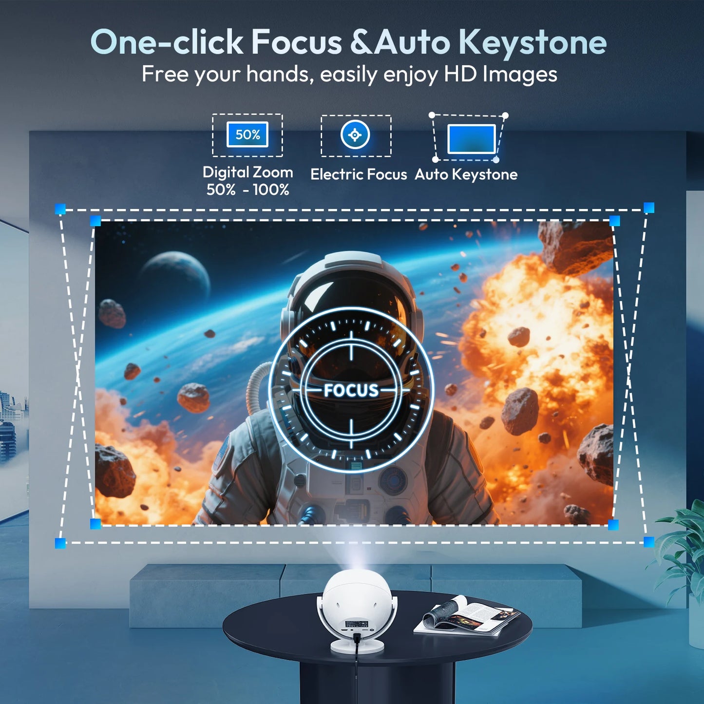 Electric Focus & Unique design 350 Ansi 4K Android Projector, WiFi, Bluetooth, Zoom Home Theater, Movie Projectors