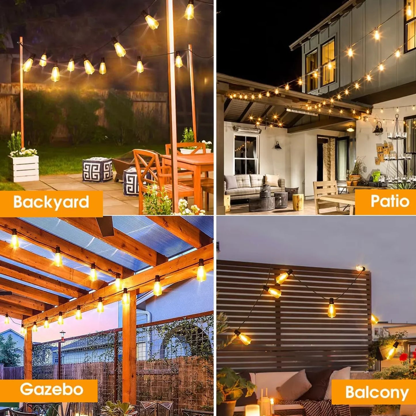 28ft Outdoor String Light 1/2/3/4PCS ST38 LED Bulb, Fairy Lights