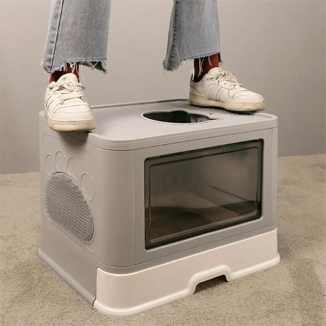 Foldable Cat Litter Box, Front Entry & Top Exit, with Litter Scoop