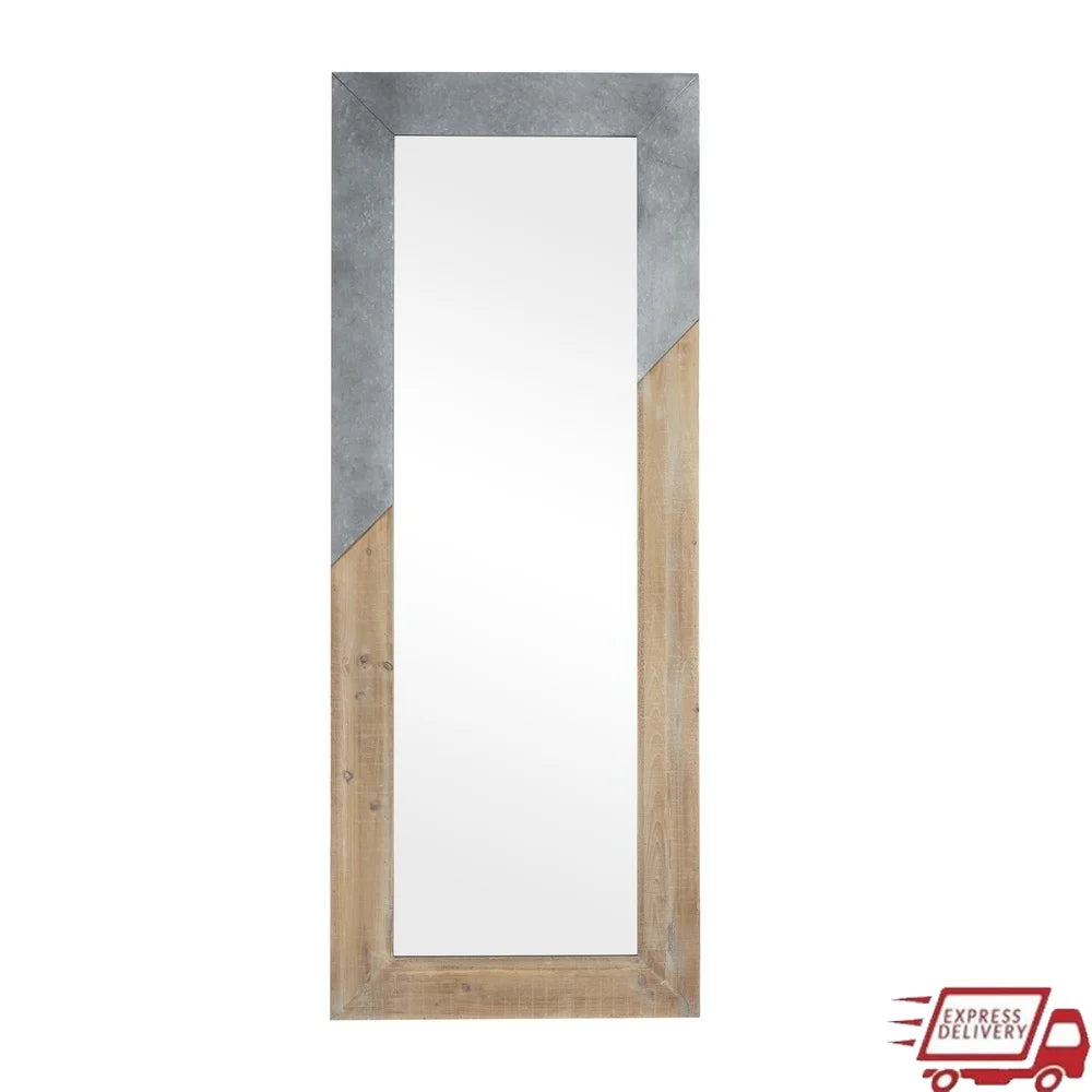 Rustic Farmhouse Rectangular Wall Mirror with Metal Accents, 28x71 Inches