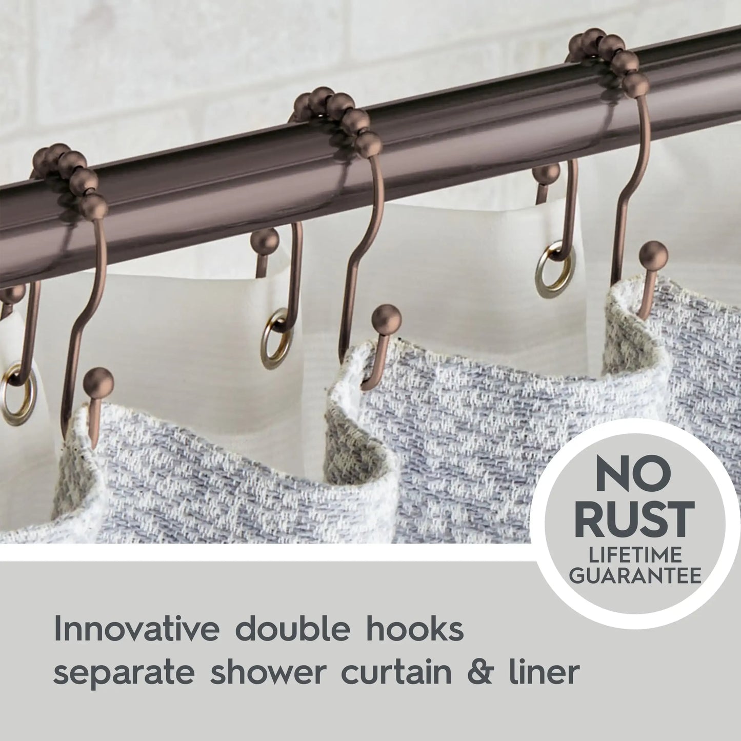 Rustproof Stainless Steel Double Easy Glide Shower Hooks, Bronze, Set of 12