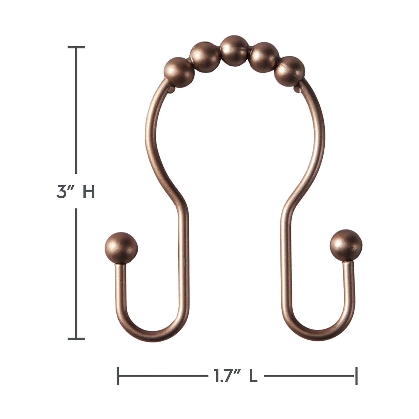 Rustproof Stainless Steel Double Easy Glide Shower Hooks, Bronze, Set of 12