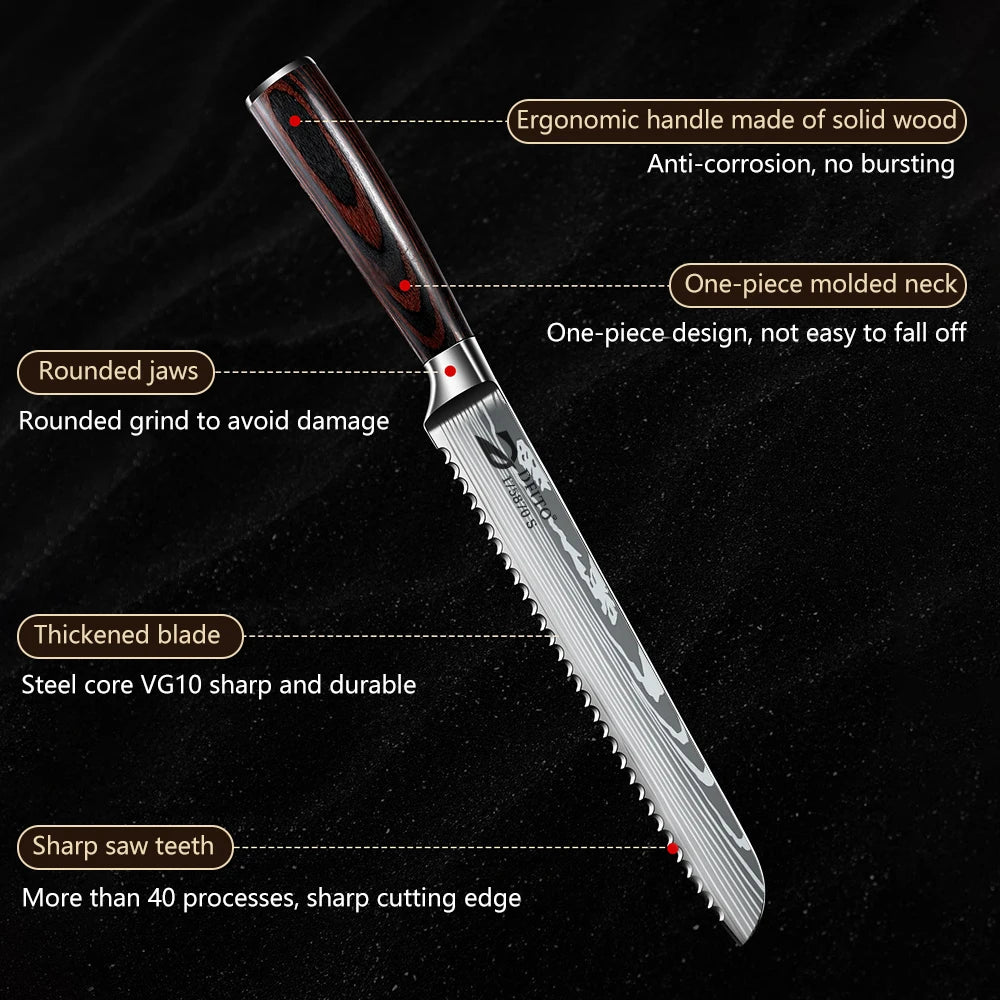 Kitchen Bread Knife, Serrated, Stainless Steel Blade