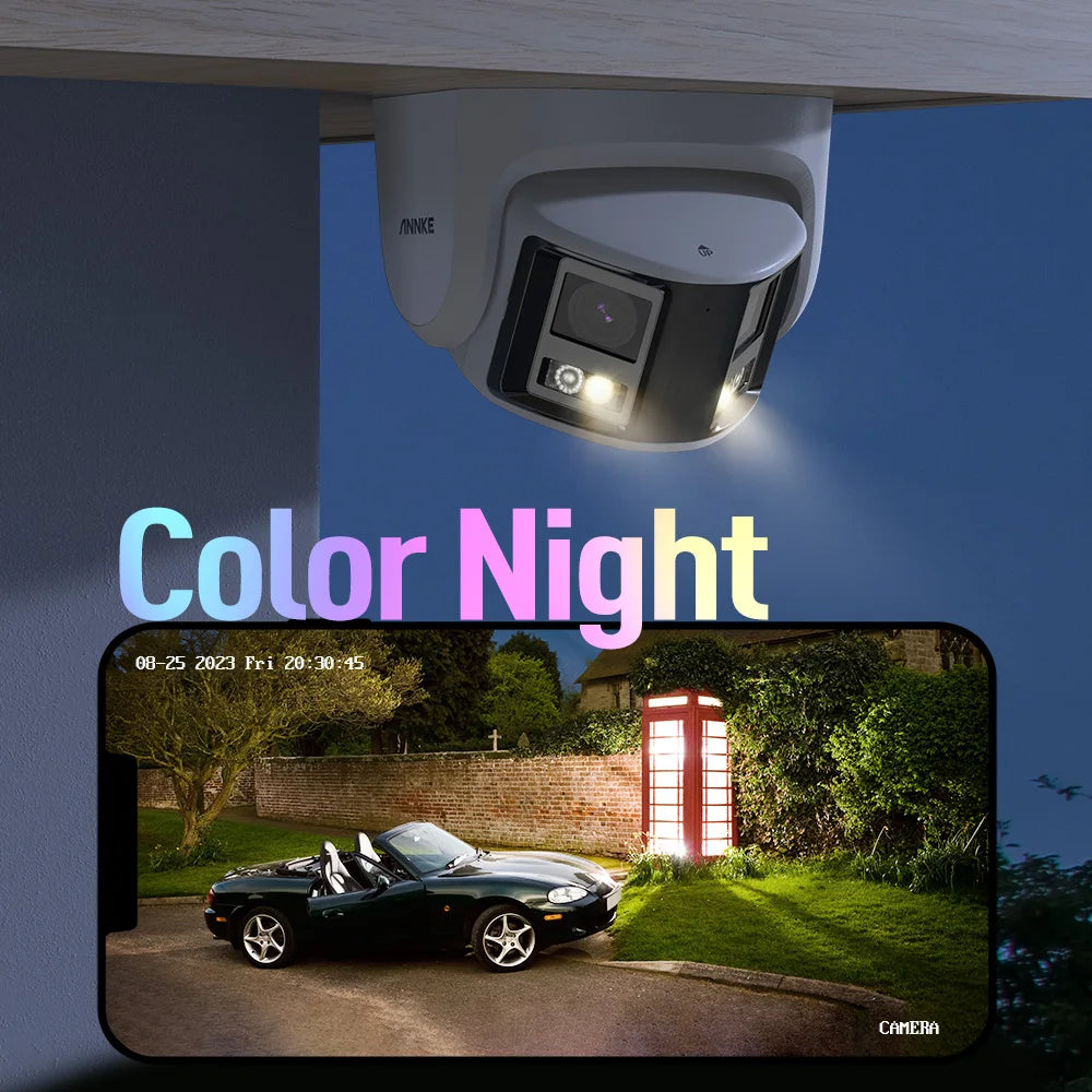 8MP Security Camera, Dual Lens, Ultra HD, AI Human Detection, CCTV Video Surveillance, 180 Degrees Panoramic