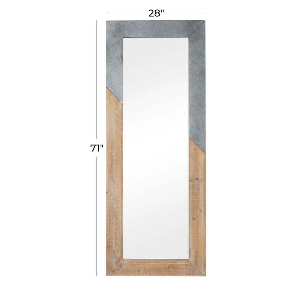 Rustic Farmhouse Rectangular Wall Mirror with Metal Accents, 28x71 Inches