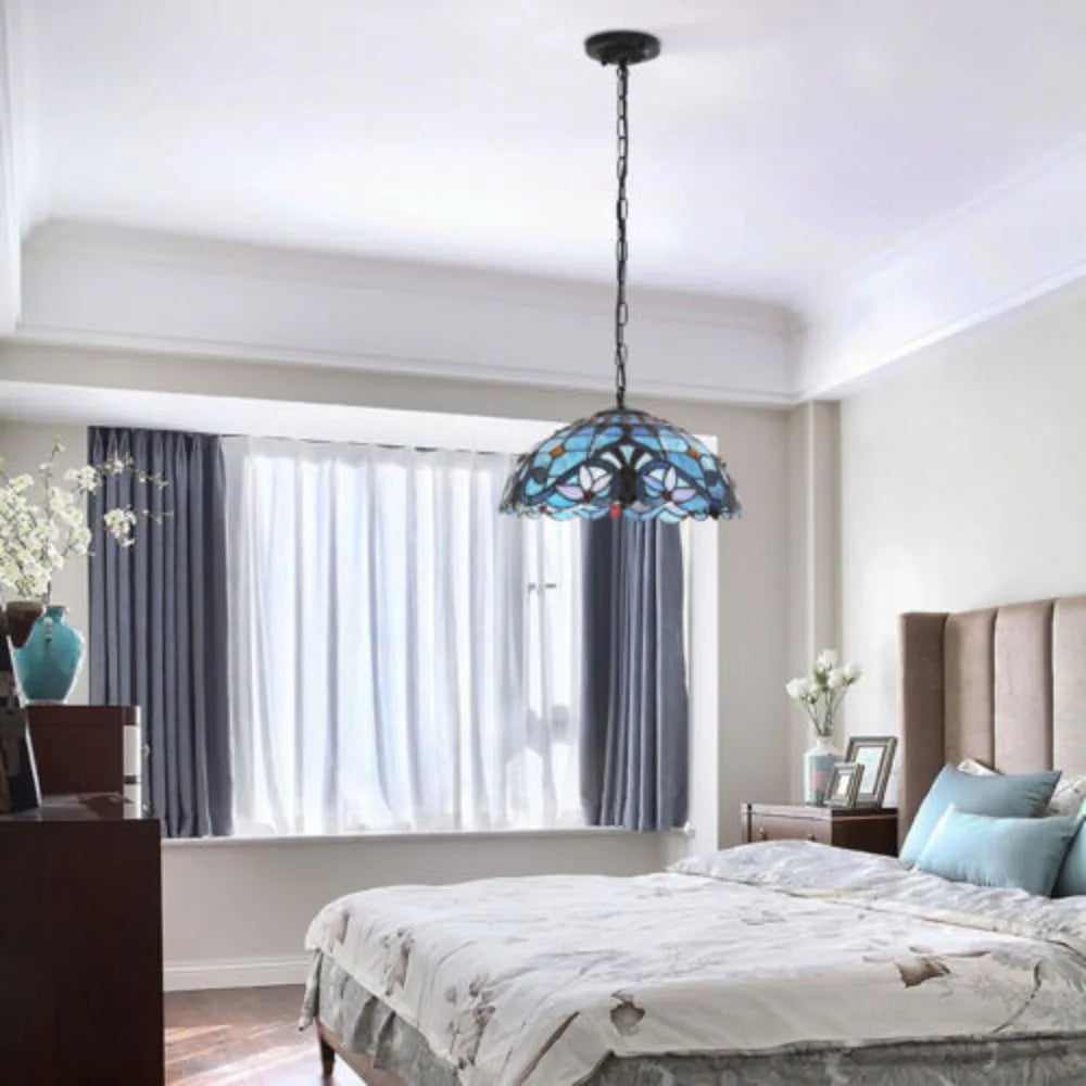 Stained Glass Hanging Ceiling Light, Adjustable Height