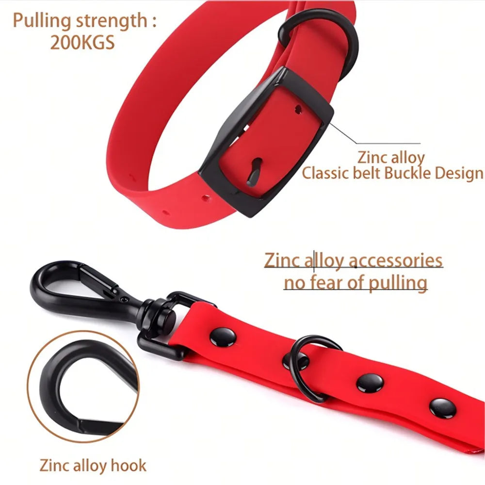 Silicone Pet Collar Leash Set - Adjustable Small/Large Dogs, Waterproof, Strips For Safety