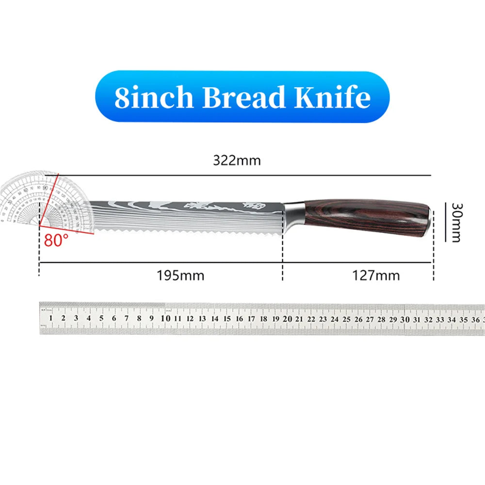 Kitchen Bread Knife, Serrated, Stainless Steel Blade
