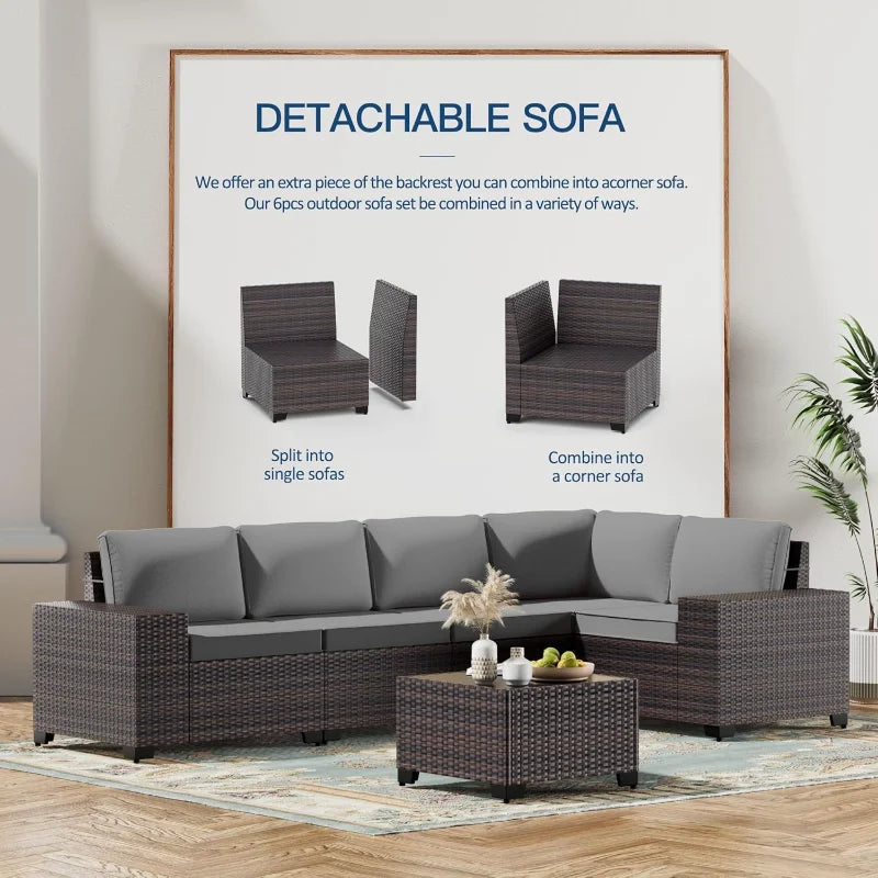 10 Pieces Outdoor Patio Furniture Set, Wicker Rattan, Sectional Sofa, BTU Gas