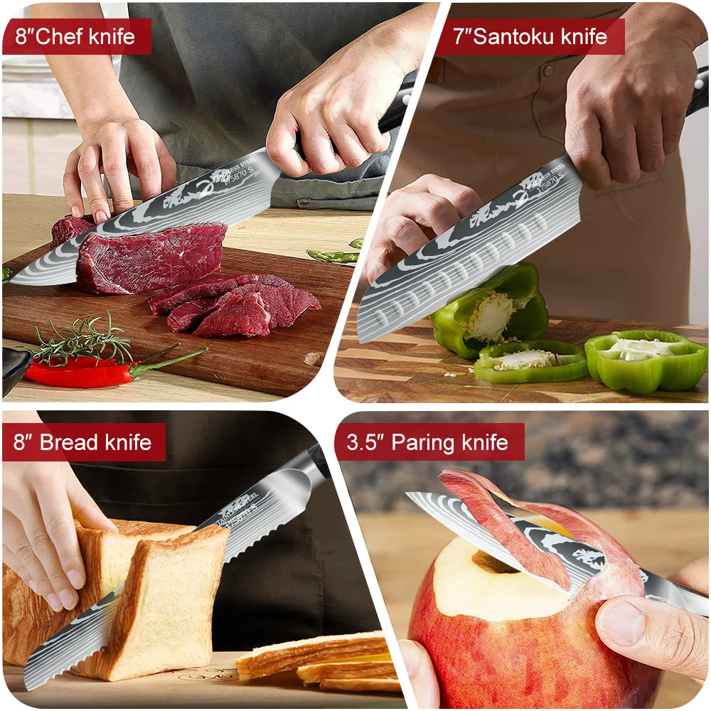 Black Handle Kitchen Knives Gift Box Set