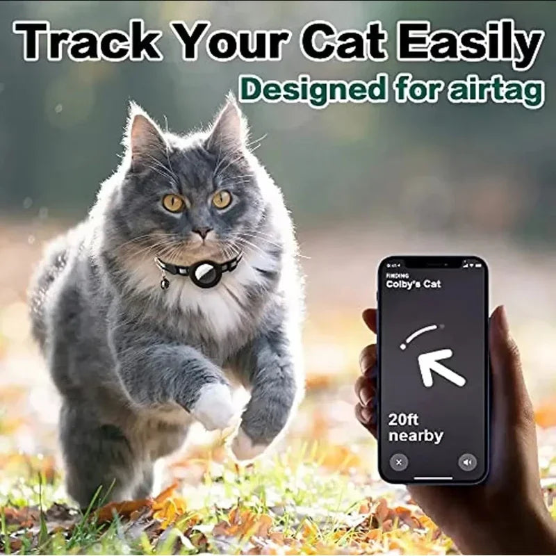 Pet Apple Airtag Cat Collar, Breakaway, Reflective, Air Tag Holder and Bell